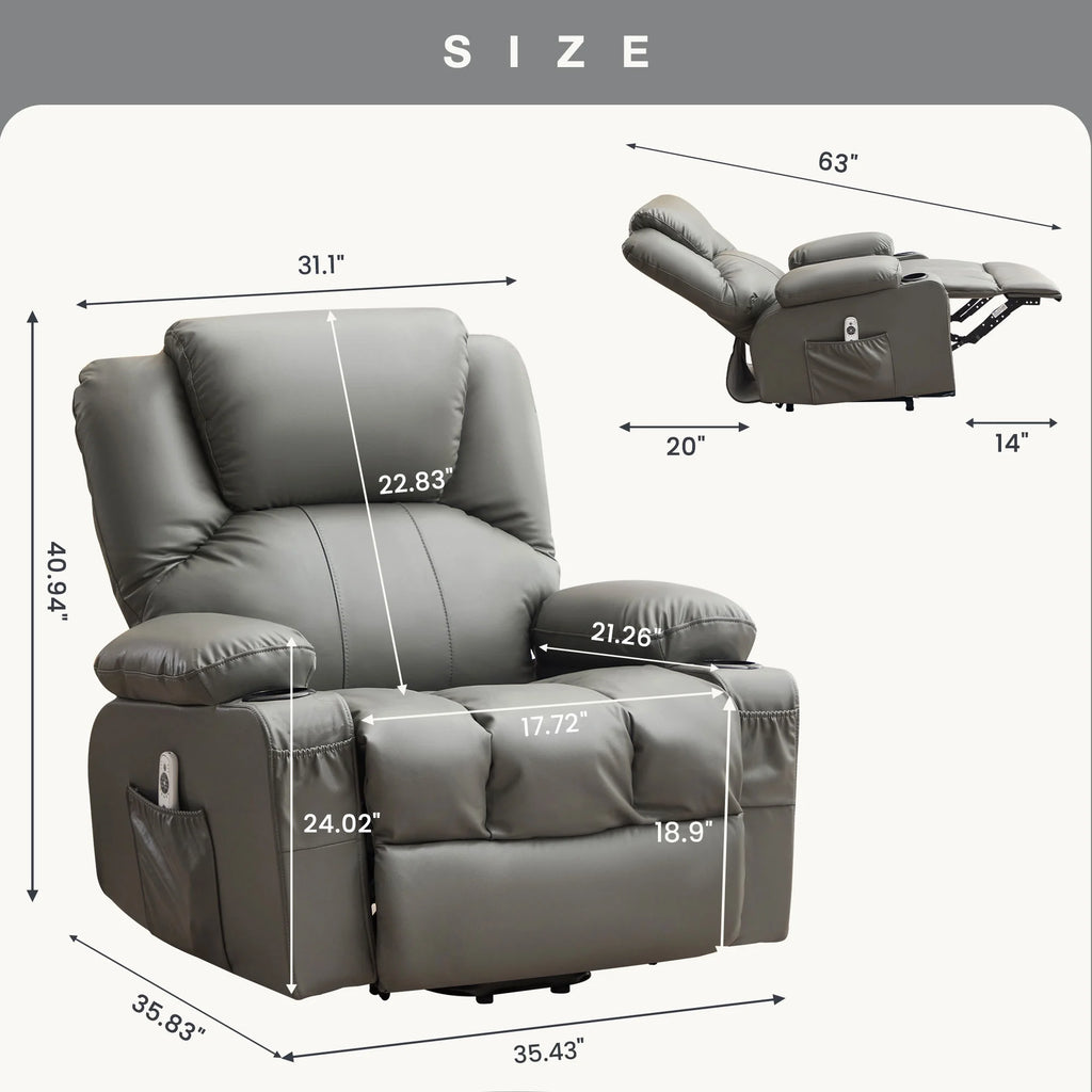 JONPONY Power Lift Recliner Chair Recliners for Elderly with Heat and Massage Recliner Chair for Living Room with Infinite Position and Side Pocket,USB Charge Port,Black