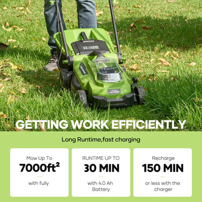 GASKY 20V 13" Cordless Lawn Mower, Electric Grass Cutter with Brushless Motor,4.0Ah Battery & Charger Included,5 Height Adjustment,Green
