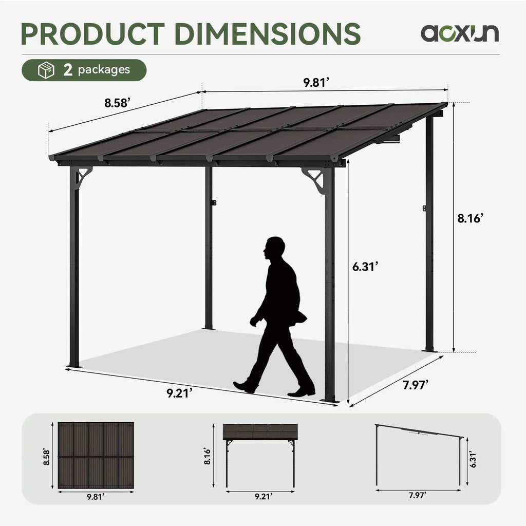 Aoxun 8' x 5' Gazebo for Patio, Gazebo Pergola with Sloped Roof, Grill Gazebo Large Wall-Mounted Heavy Duty Awnings, for Backyard, Deck, Patio