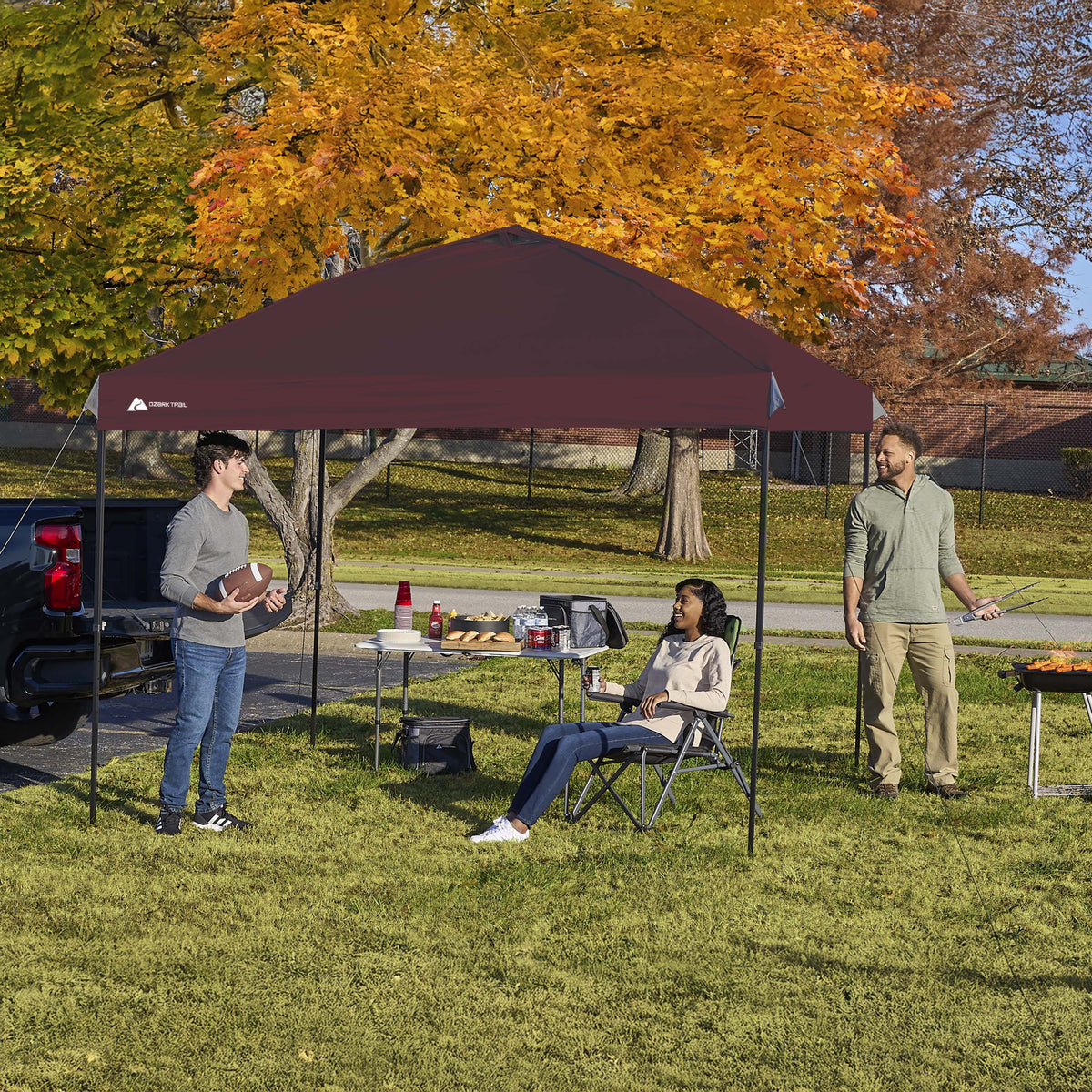 Ozark Trail 10x10 Instant Pop Up Canopy Tent with Simple Push Setup �?Straight Leg Pop-Up Tent for Tailgating, Camping & Events, White