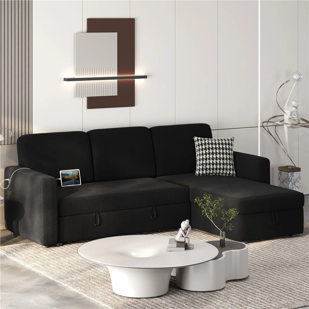 Alden Design Reversible Sectional Sofa with USB & Type-C Ports for Livingroom, Light Gray