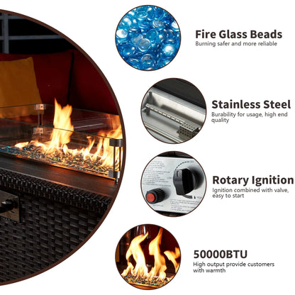 HOMREST Propane Fire Pit Table, 44 Inch 50,000 BTU Auto-Ignition Gas Fire Pit Table Rectangular /w Glass Wind Guard, Wood Plastic Composites Tabletop, CSA Certification Firepit for Outdoor Patio Lawn