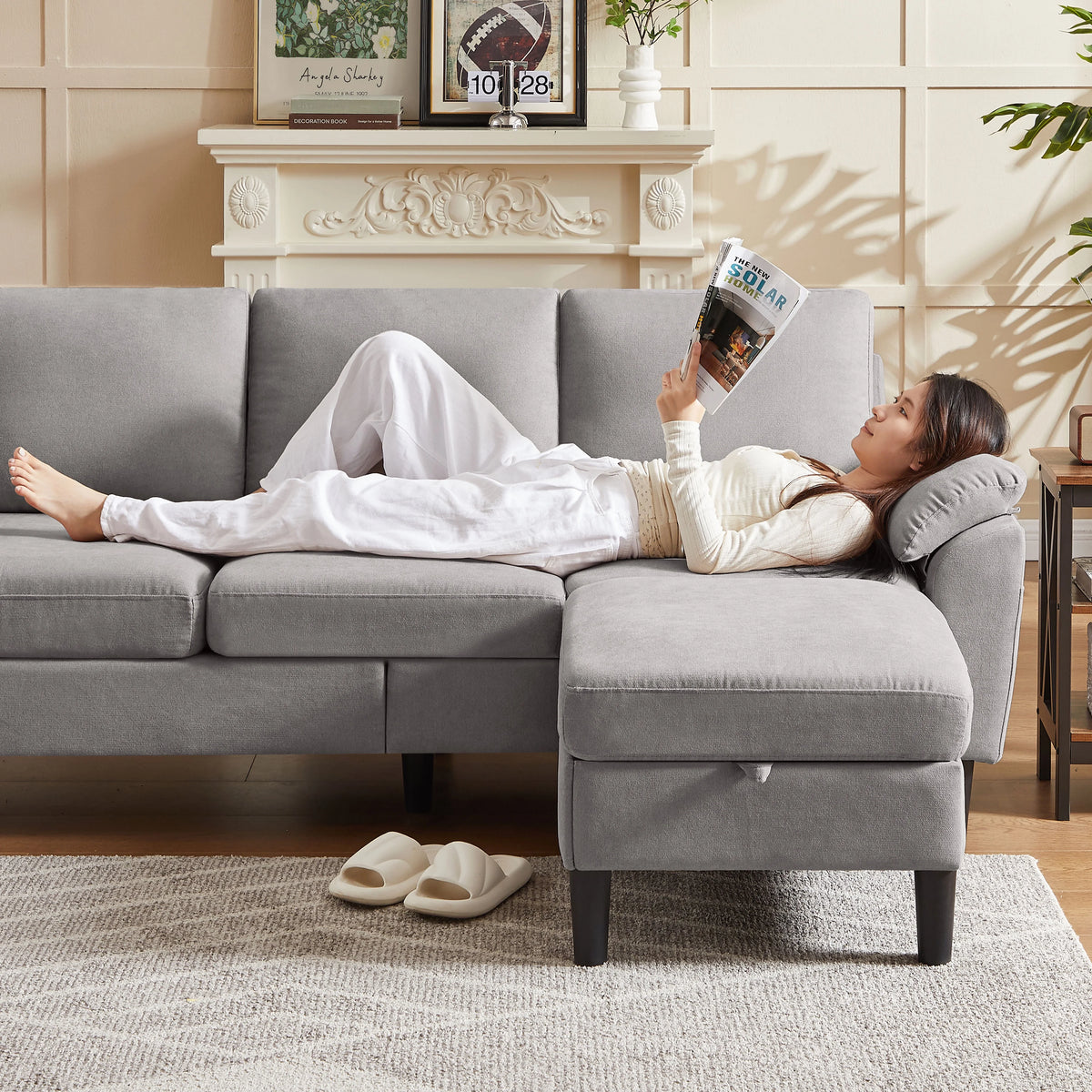 Pingliang Home Sectional Sofa Couch with Storage Ottoman,Modern 3 Seat L Shaped Sofa Couch for Living Room Apartment Studio Office