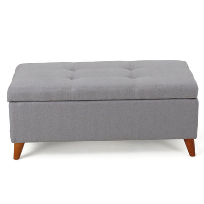 GDF Studio Valeno Mid Century Modern Fabric Tufted Storage Ottoman Bench, Light Gray and Light Brown
