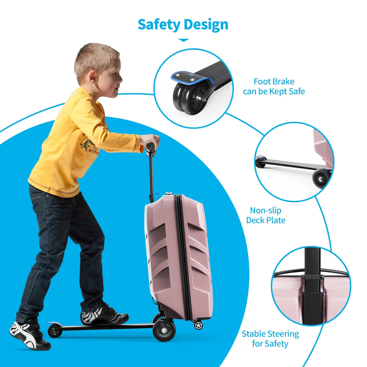 Muhub 2 in 1 Scooter Luggage for Kids and Adult,Foldable Ride on Suitcase with Wheels,Black