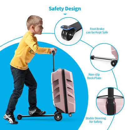 Muhub 2 in 1 Scooter Luggage for Kids and Adult,Foldable Ride on Suitcase with Wheels,Black