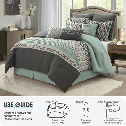 LANCO MODERN LIFESTYLE King Size Comforter Set, Burgundy, 10 Piece Bed in a Bag for All Seasons, Luxury Extreme Comfort Bedding Sets with Bedskirt, Pillow Shams, Euro Shams and Decor Pillows