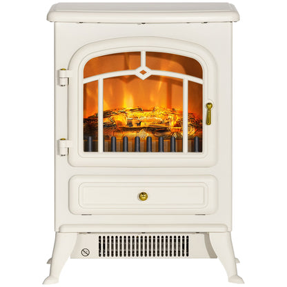 HOMCOM Electric Fireplace Heater with Realistic LED Flames Beige