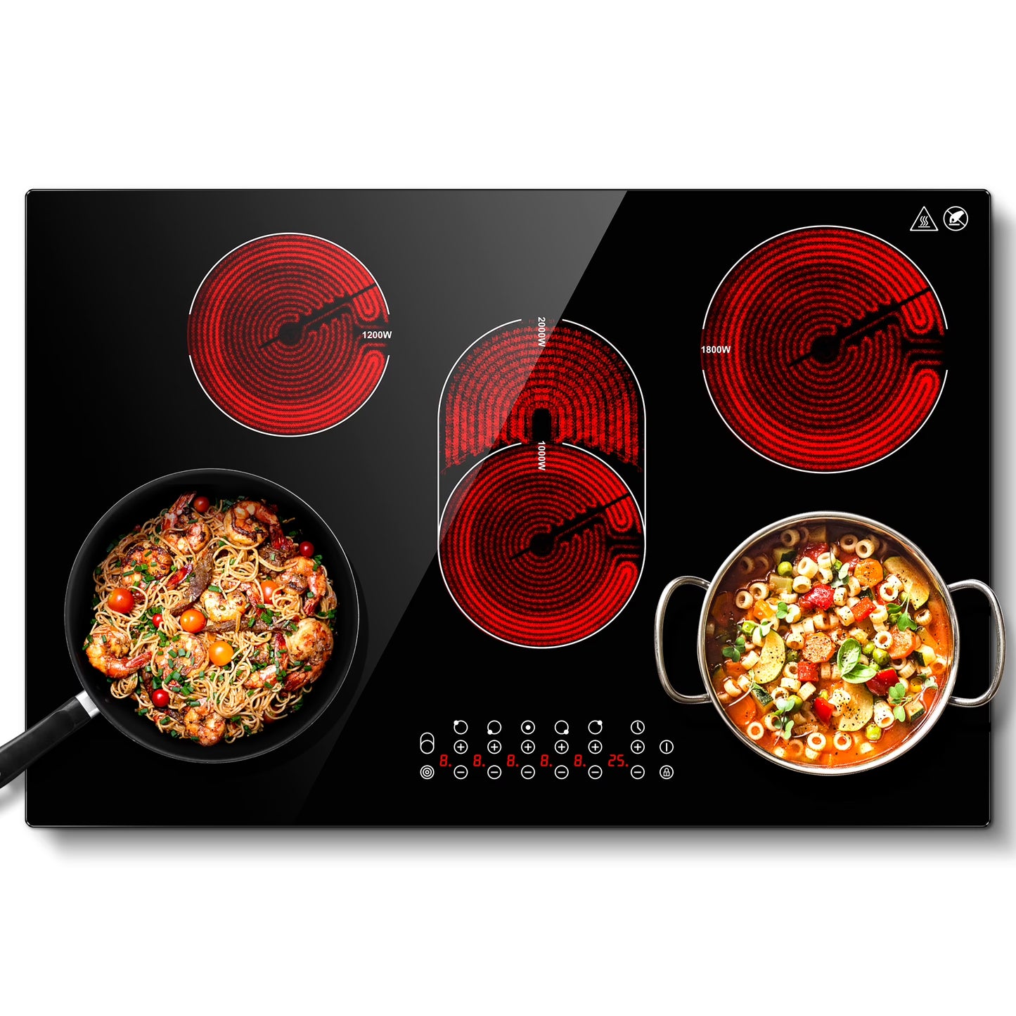 Sunmaki 30 Inch Electric Stove Cooktop 8500W Built-in Electric Stove Cooktop with 5 Burners, Sensor Touch Control Safety Lock,220-240v, Hard Wire, No Plug