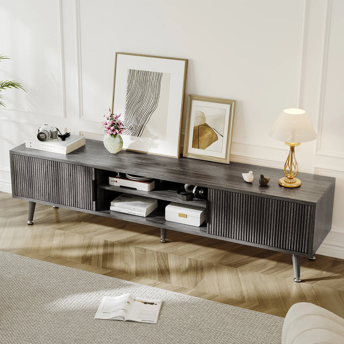 Selooye Mid Century TV Stand, Modern TV Console for TVs up to 70 Inches, Entertainment Center with Storage, TV and Media Consol, 62 Inch (Natural)