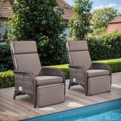 OPOHORO Outdoor Recliner Chair, Adjustable Reclining Patio Chair with Cushion, Wicker Outdoor Chaise Lounge with Adjustable Backrest and Footrest, Ideal for Pool Deck, Beige