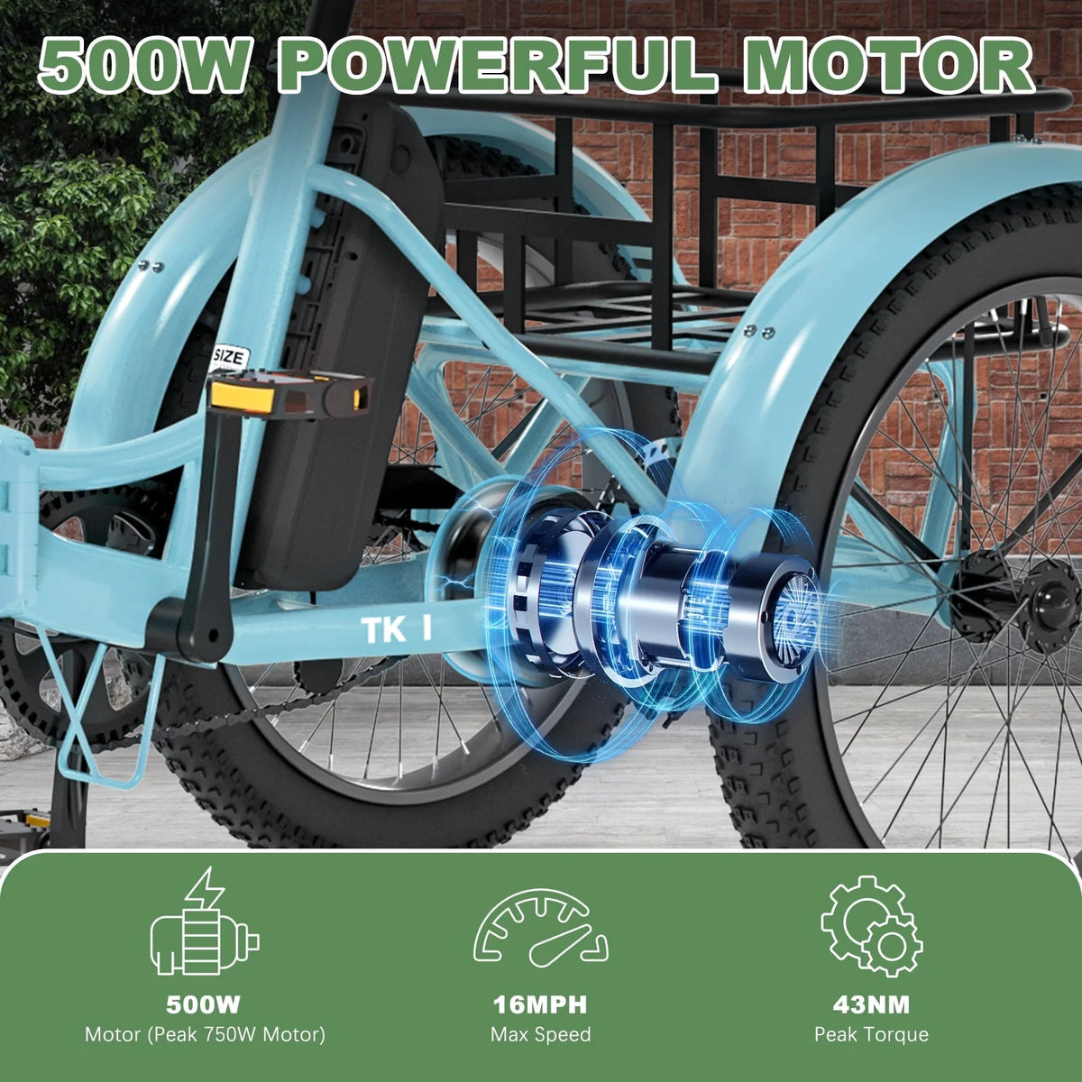 ABORON 3.0 Fat Tire Electric Trike for Senior Foldable E-Bike, 500W Motorized Tricycle Adult 20" Folding 3 Wheel Electric Commute Bike Trike w/48V Battery and Storage Baskets,