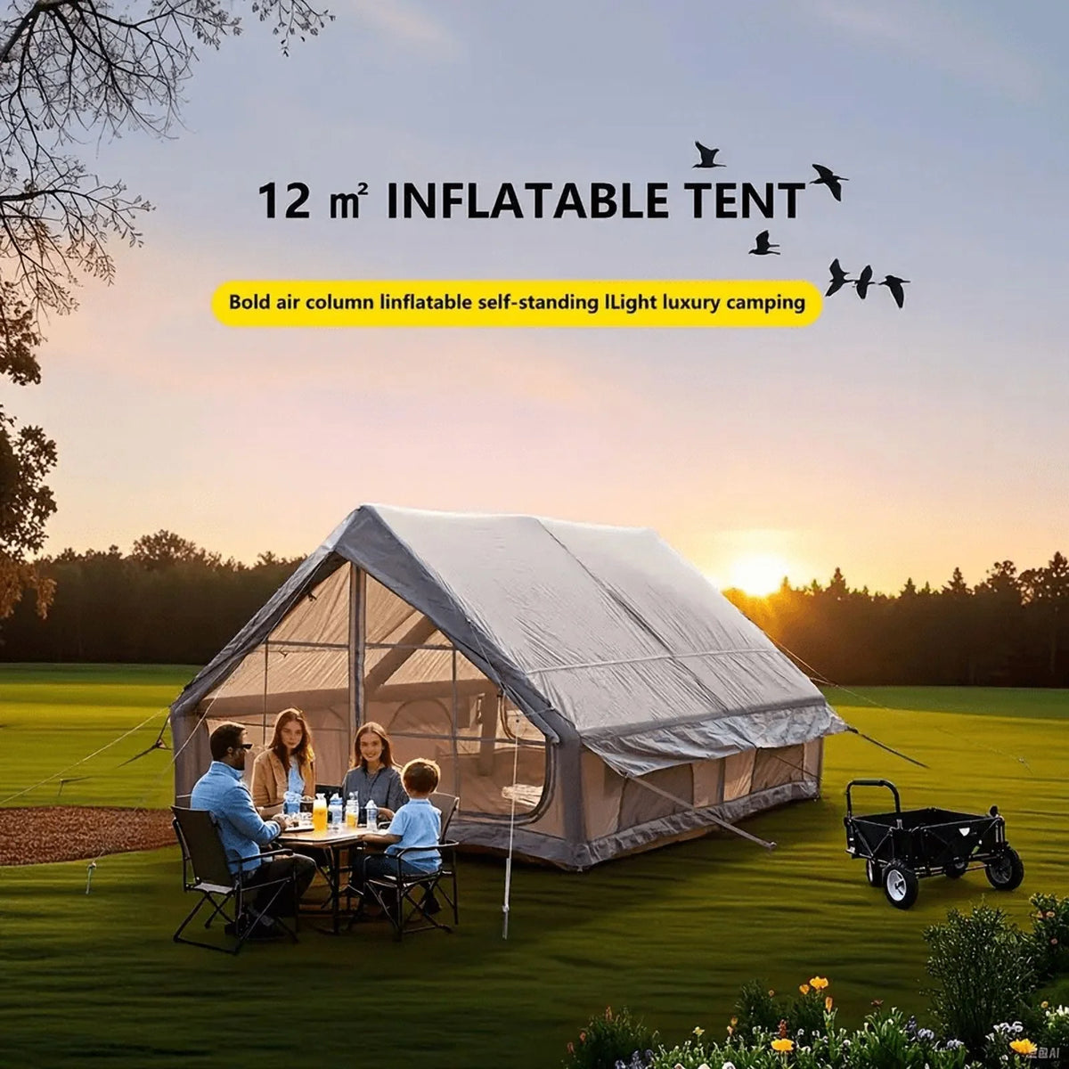 Inflatable Camping Tents 4/6/8/10 Person,129 Square Feets Large Blow up Tent with Stove Jack