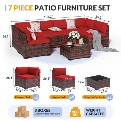 ELPOSUN 7 Pieces Patio Furniture Set, Outdoor Furniture Sectional Rattan Sofa for Backyard Garden Dark Grey