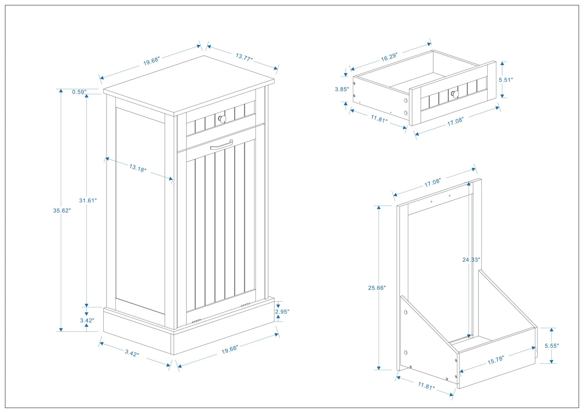 Tilt Out Trash Bin Cabinet 13 Gallon Pet Proof Trash Can Holder Kitchen Island Without Garbage Bin or Tilt Out Laundry Hamper,Hidden Trash can Cabinet Pull Out