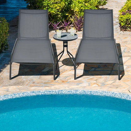 Costway 2PCS Outdoor Adjustable Chaise Lounge Patio 6-Position Recliner Wheels Black