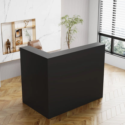 MONSLIPA L-Shape Wood Reception Desk with , Register Stand Reception Center Desk, White