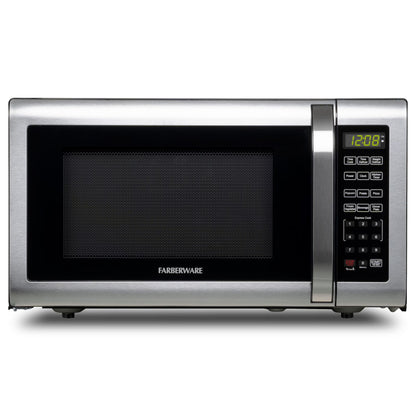 Farberware Countertop Microwave Ov 1100 Watts, 2.2 cu ft - Smart Sensor With LED Lighting and Child Lock - Perfect for Apartments and Dorms - Easy Clean Black Interior, Stainless Steel