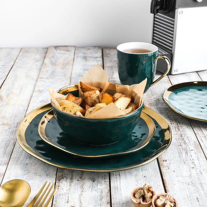 Stone Lain Florian Modern Porcelain Dish Set, 16-Piece Dishes for 4, Gold and Navy