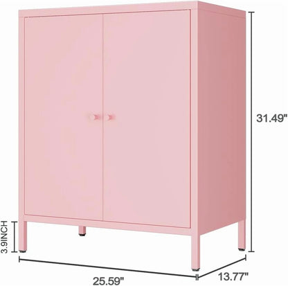 Small 2 Transparent Door Metal Storage Side Buffet Cabinet for Bed Room,Living Room,Entryway,Hallway,Home,Hotel,Office,Garage,Kitchen,1 Removable Shelf.