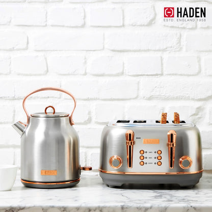 Haden Heritage 1500 1.7 Electric Kettle, Matte Black Finish with Copper Accents