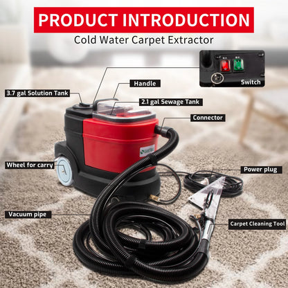 Carpet and Upholstery Extractor Cleaning Machine, Powerful 1.07 HP Motor, 3.7-gal Tank