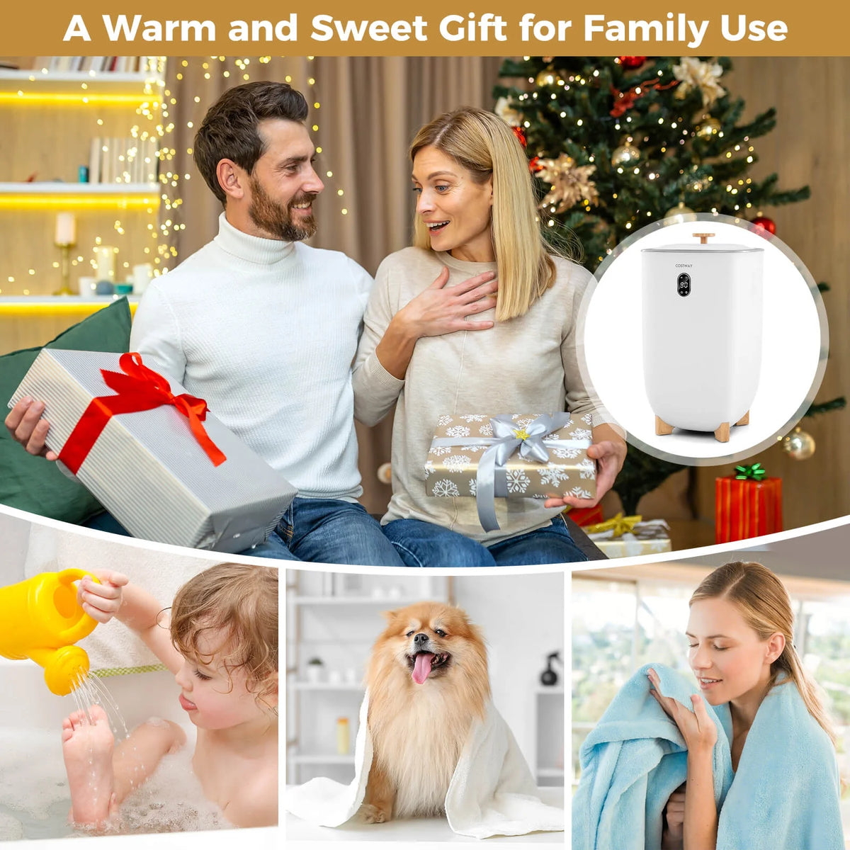 Costway 40L Large Towel Warmer for Bathroom with 2 Heat Levels Timer & Auto Shut off