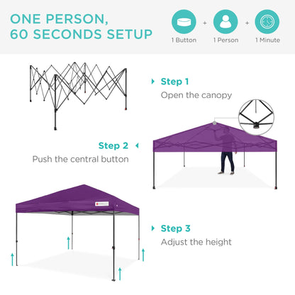 Best Choice Products 12x12ft Easy Setup Pop Up Canopy w/ 1-Button Setup, Wheeled Case, 4 Weight Bags - Navy Blue