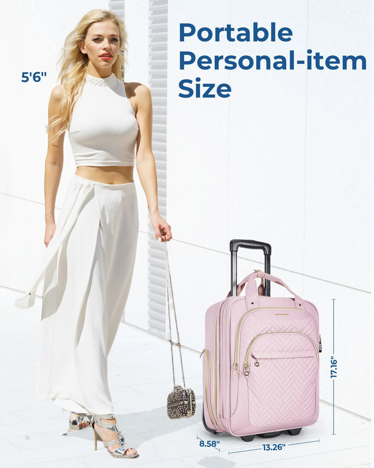 BAGSMART Underseat Carry On Luggage Airline approved,16-inch Underseater Softside Travel Suitcase with Wheels Lightweight Overnight Rolling Carry-on Luggage for Women Men Weekender, Pink