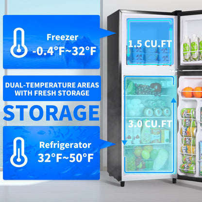 4.5 Cu. ft. Compact Refrigerator 2 Door with Freezer,5 Adjustable Thermostat & 4 Removable Glass Shelves