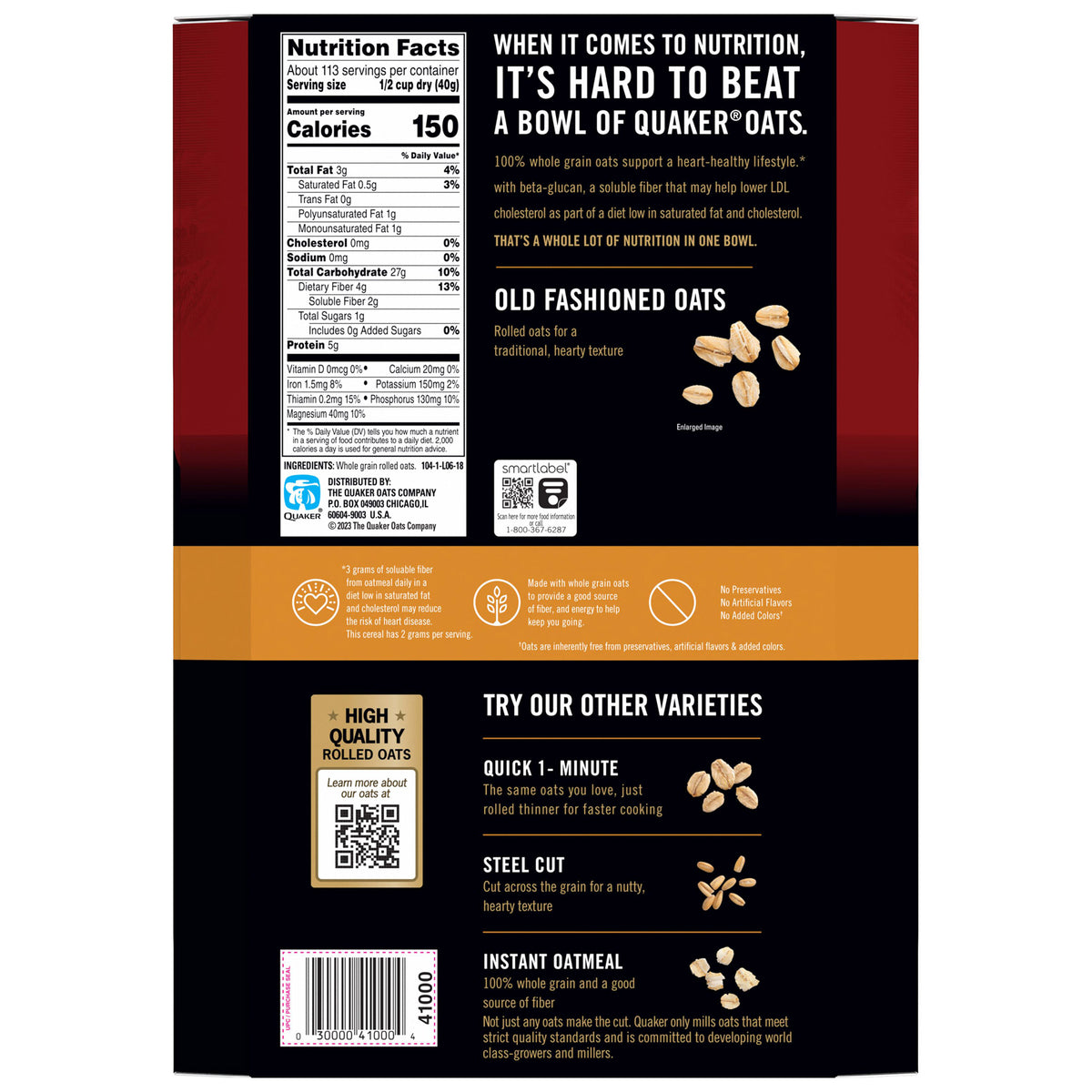 Quaker Oats Old Fashioned Rolled Oats, 10 lbs