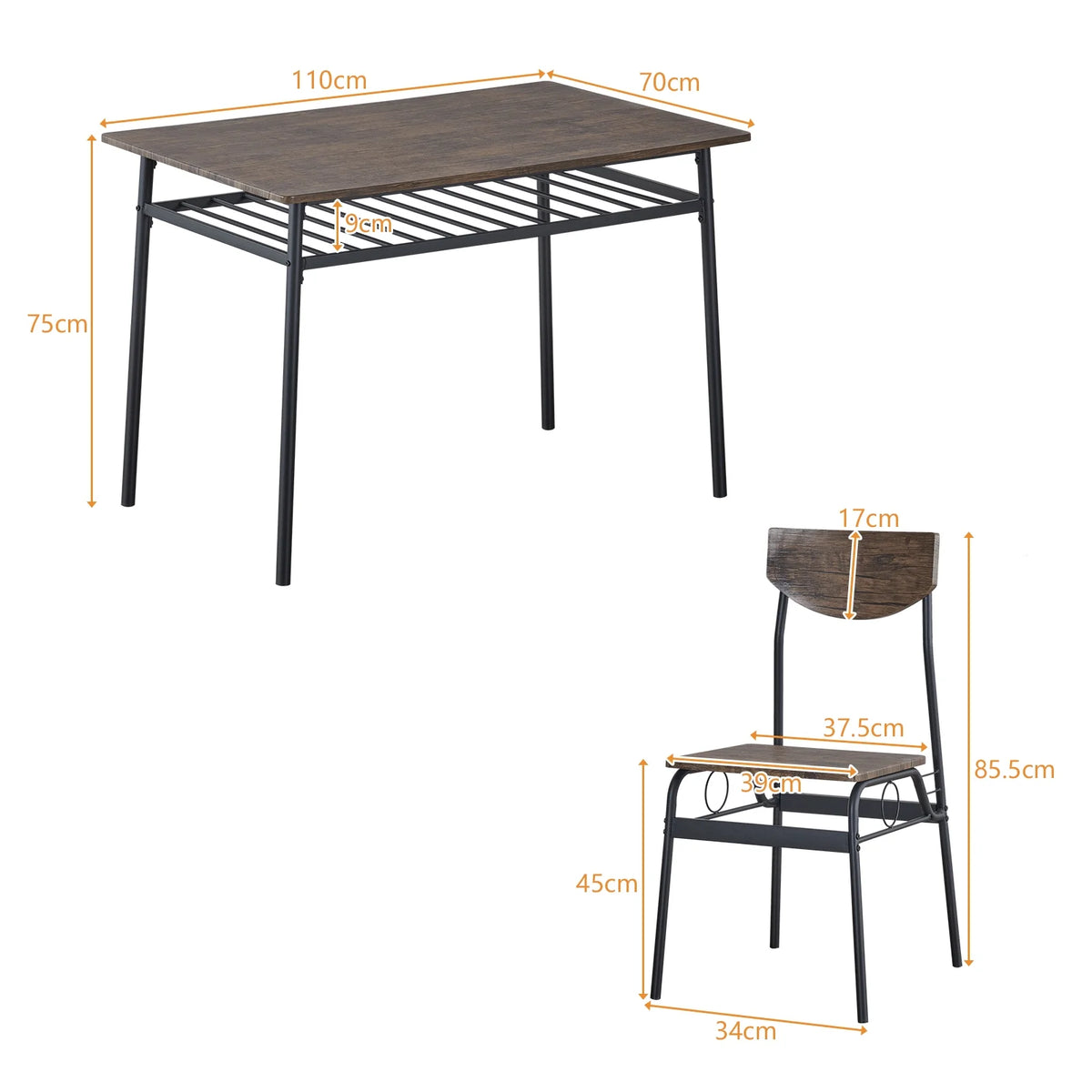 6-Piece Dining Table and Chair Set, Includes 1 Table, 1 Bench and 4 Chairs, Rectangular Kitchen Table and Armless Chairs, Compact Chairs with Curved Backrest for Dining Room