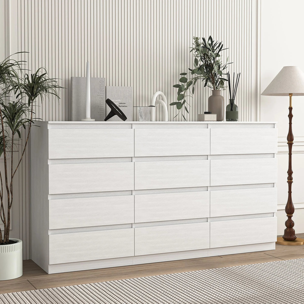 Resenkos Modern Mid Century 6 Drawer Wide Dressers Chests for Bedroom, Chest of Drawer Organizer Grey