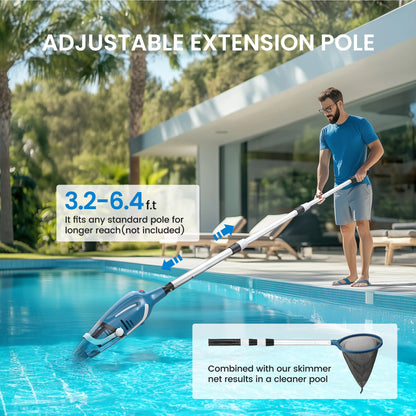 Cordless Pool Vacuum Cleaner, Handheld Pool Vacuum with 80-Minute Runtime for Above & In-Ground Pools, Spas and Hot Tubs, Strong Suction Power, Fast Charging
