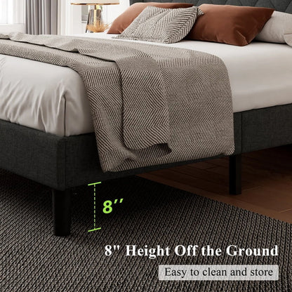 iPormis Full Size Bed Frame with Diamond Button Tufted Wingback Headboard, Upholstered Platform Bed Frame with Strong Wood Slat Support, No Box Spring Needed,Black