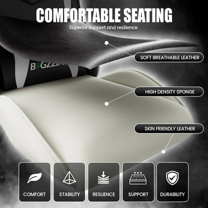 Bigzzia Gaming Chair Office Chair, Ergonomic Game Chair with Height Adjustable Headrest and Lumbar Support for Adults Teens, Black & White