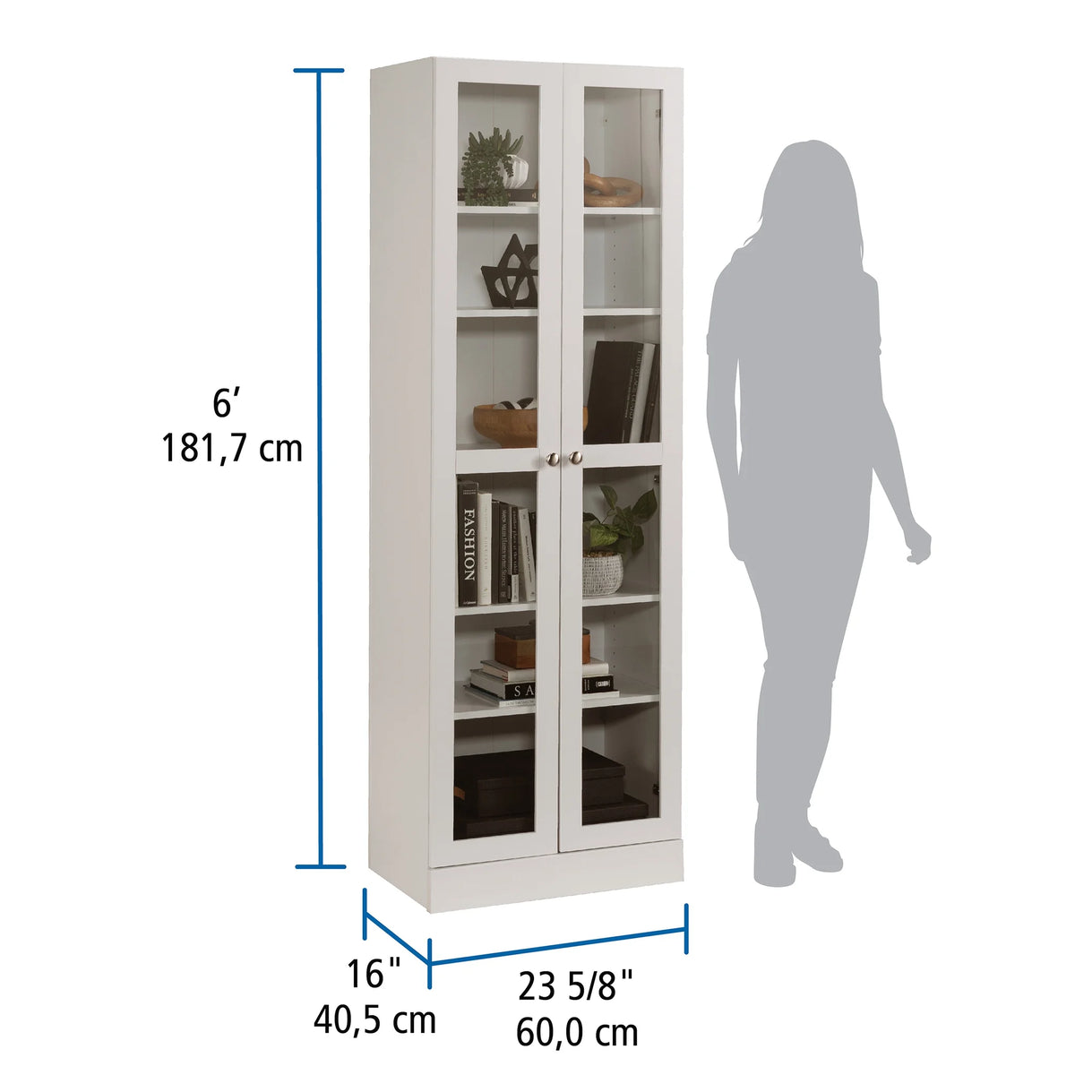 Mainstays Glass Door Storage Bookcase, Black Finish