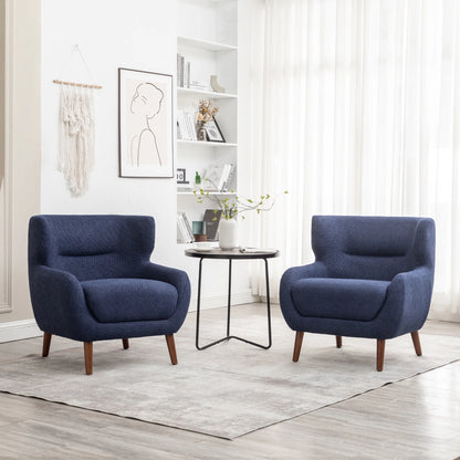ALEAVIC White Accent Chair Upholstered Armchair with Solid Wood Legs