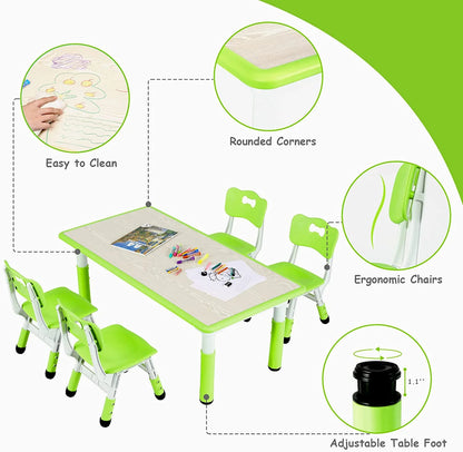 Arlopu Toddler Table and Chair Set Height Adjustable, Kids Activity Table for Reading, Drawing, Eating, Studying, Max 220lbs