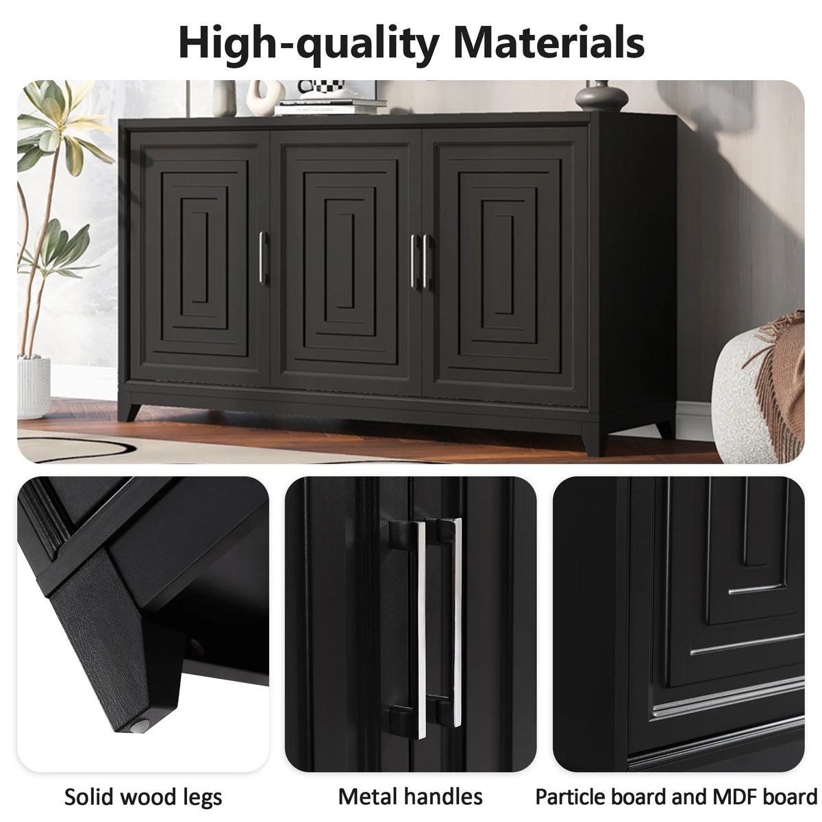 Euroco Modern TV Stand with Adjustable Shelves & Solid Wood Legs �C Media Console Cabinet with Storage for Living Room or Bedroom