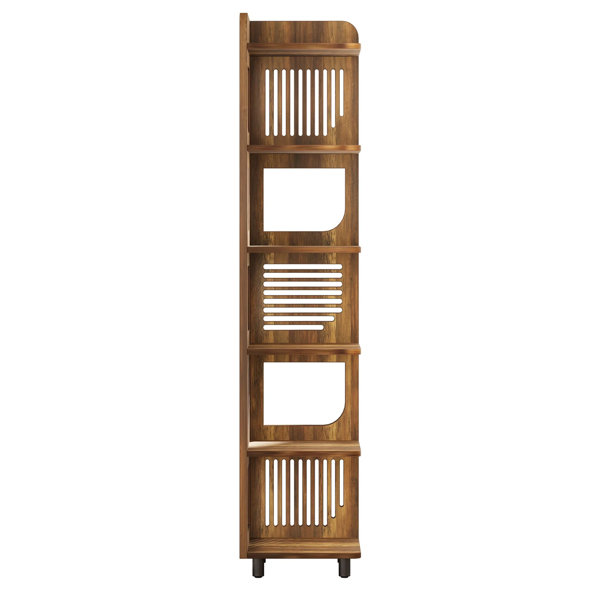 Fnova 71" 6-Tier Tall Corner Bookshelf, Rustic Wooden Narrow Corner Bookcase with Artistic Square Rack, Freestanding Display Storage Shelf for Space-Saving Home Organizing