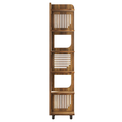 Fnova 71" 6-Tier Tall Corner Bookshelf, Rustic Wooden Narrow Corner Bookcase with Artistic Square Rack, Freestanding Display Storage Shelf for Space-Saving Home Organizing