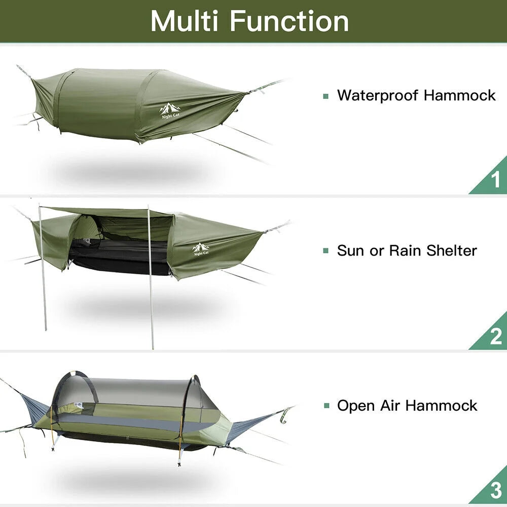 Lay Flat Hammock Tent Camping Hammock Tent with Mosquito Net Hanging Bed Armygreen