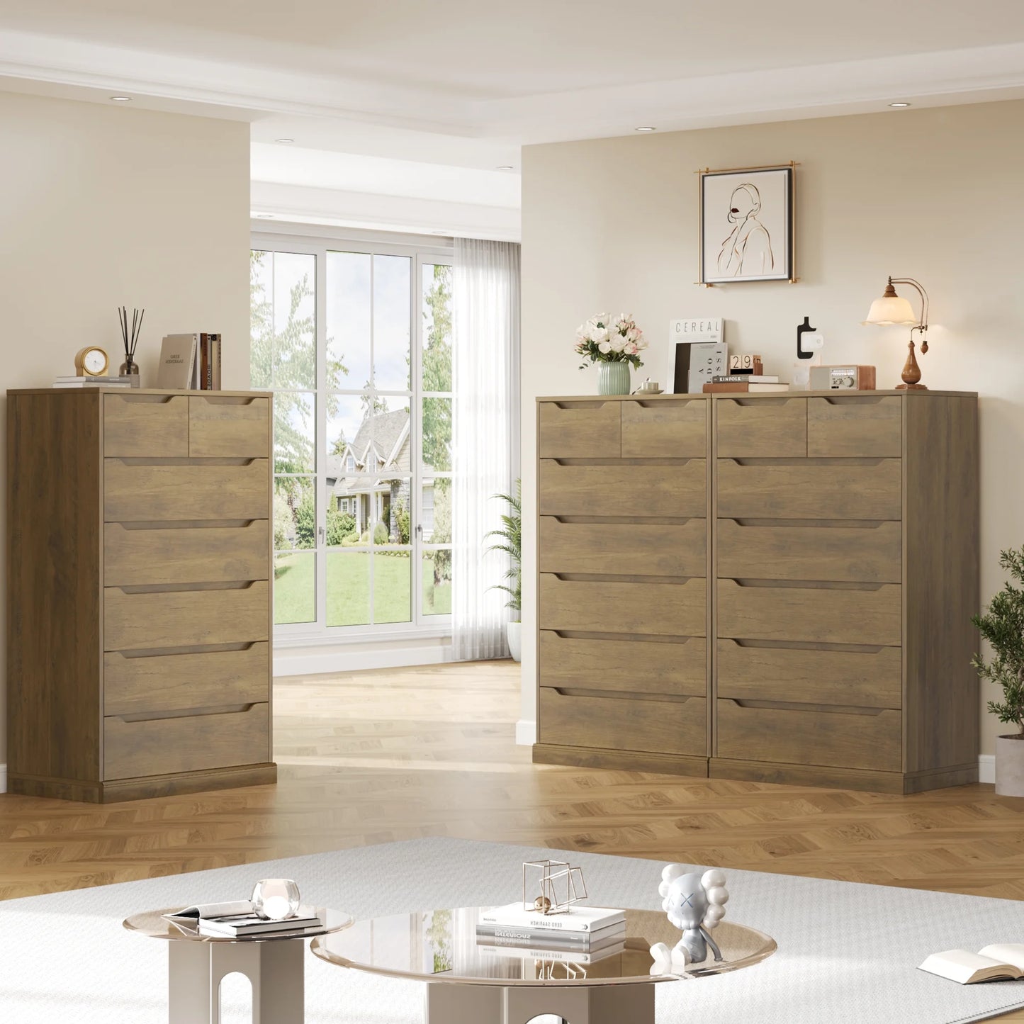 Homfa 7 Drawer White Dresser, 51.3"H Wood Storage Cabinet with Upgraded Stable Base, Vertical Chest for Bedroom Living Room