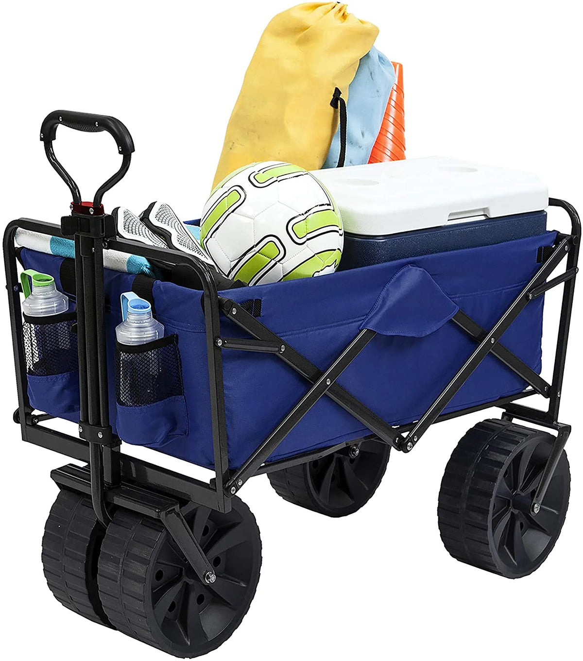Mac Sports Heavy Duty Collapsible Folding All Terrain Utility Beach Wagon Cart, Blue/Black
