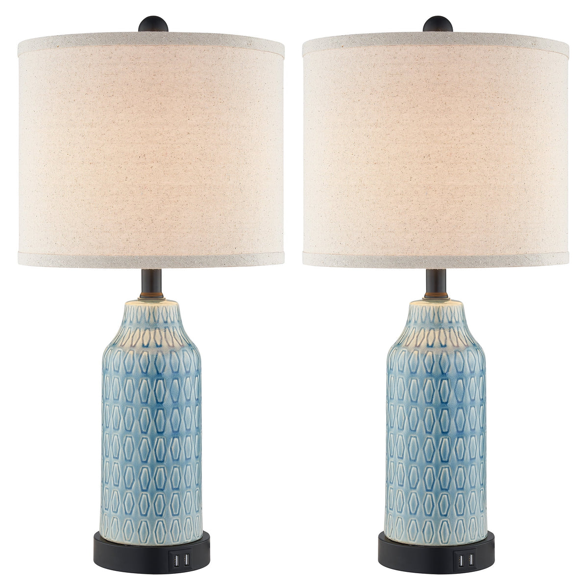 Cinkeda Table Lamp Set of 2 for Living Room Bedroom with USB Ports AC Outlet 3 Way Dimmable Touch Nightlight Farmhouse White Floral Nightstand Bedside Lamps