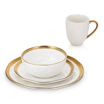 Stone Lain Florian Modern Porcelain Dish Set, 16-Piece Dishes for 4, Gold and Navy