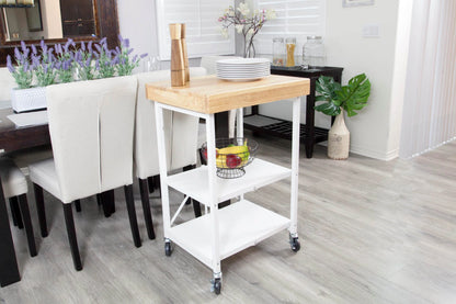 Origami Foldable Wheeled Portable Solid Wood Top Kitchen Island Bar Cart