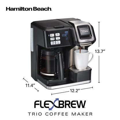 Hamilton Beach FlexBrew Coffee Maker, K Cup Pod Compatible Single Serve Coffee Maker & 12-Cup Coffee Pot, Black