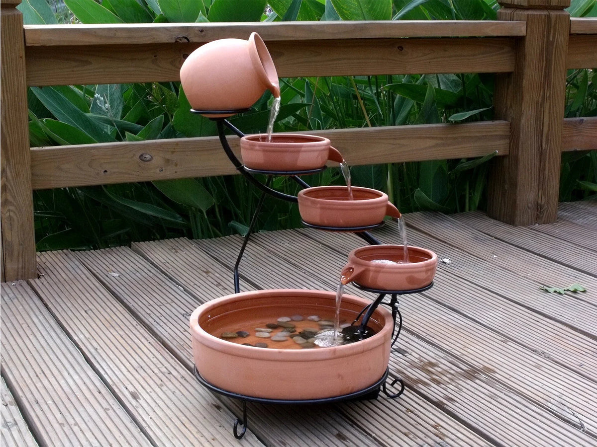 Garden Sundance Terracotta Solar Water Fountain Cascade